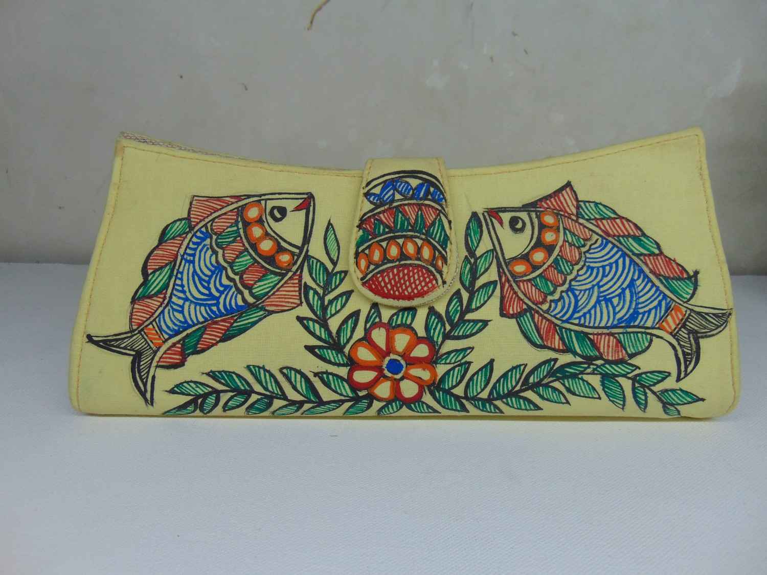 Women's Handicrafted Madhubani Clutch:Yellow