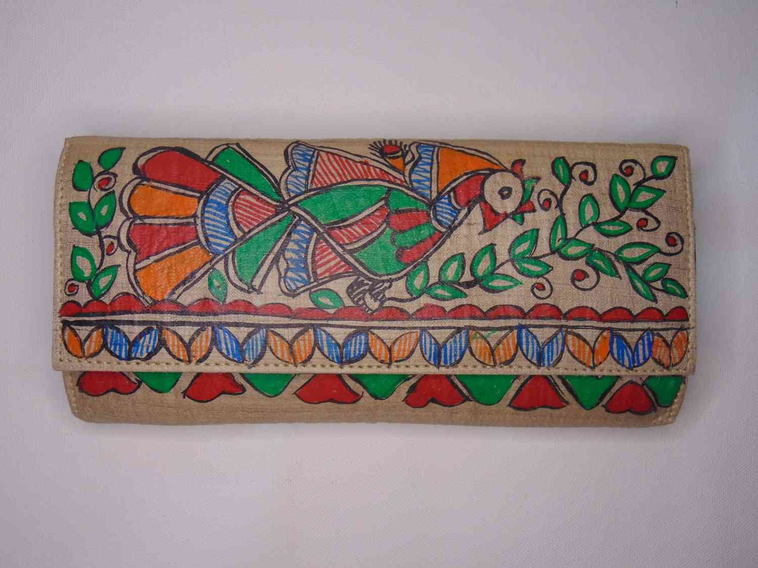 Women's Handicrafted Madhubani Clutch:Khadi