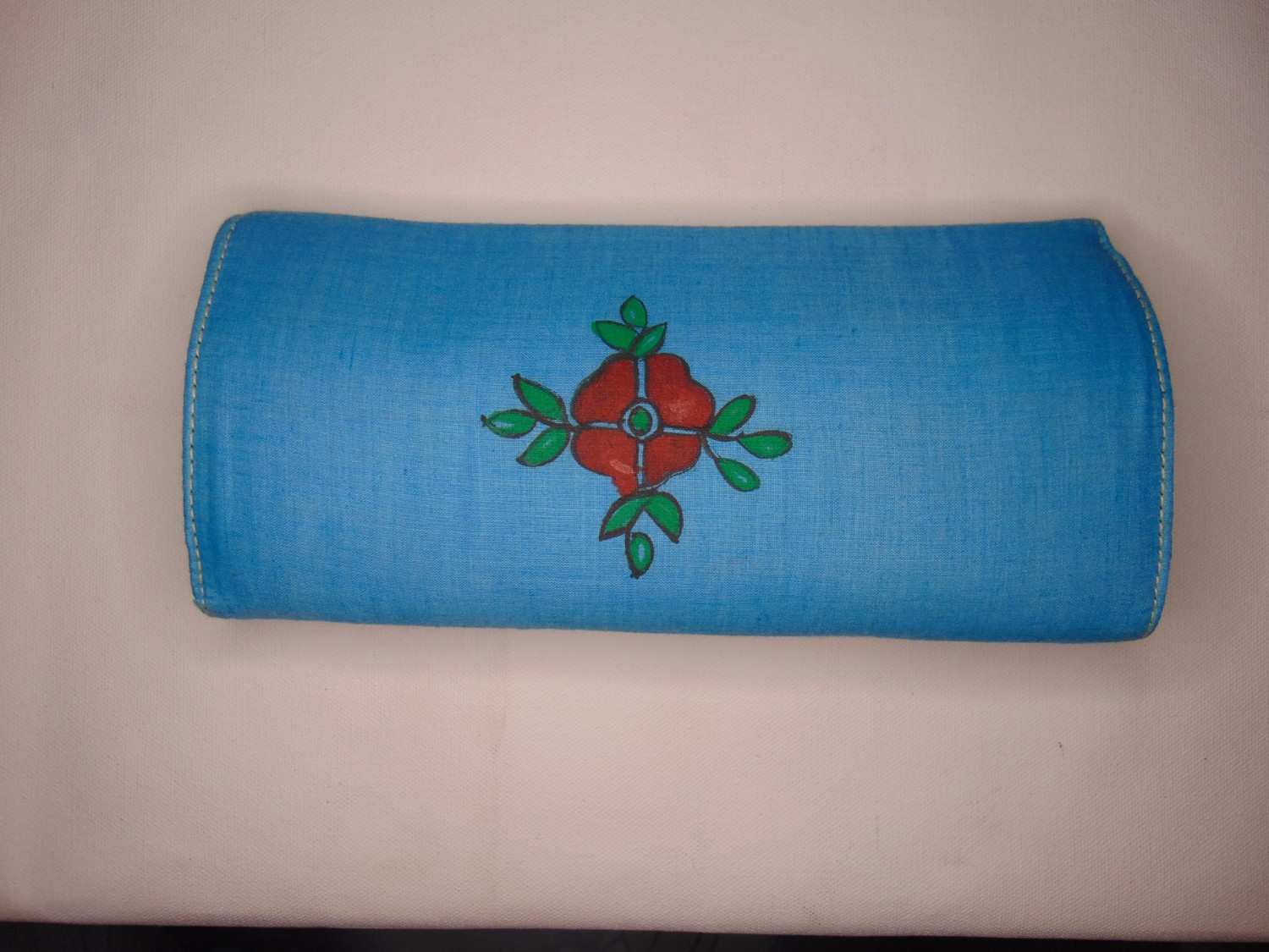 Women's Handicrafted Madhubani Clutch:SkyBlue