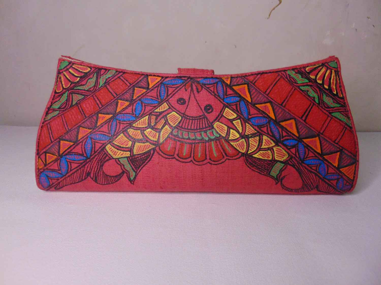 Women's Handicrafted Madhubani Clutch:Red