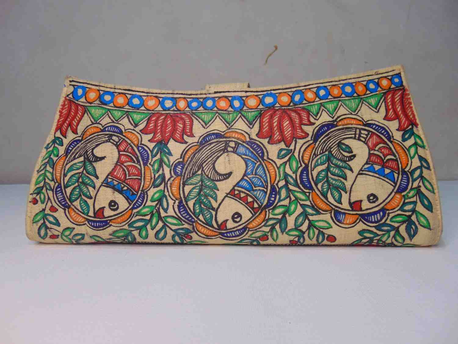Women's Handicrafted Madhubani Clutch Silk Materia