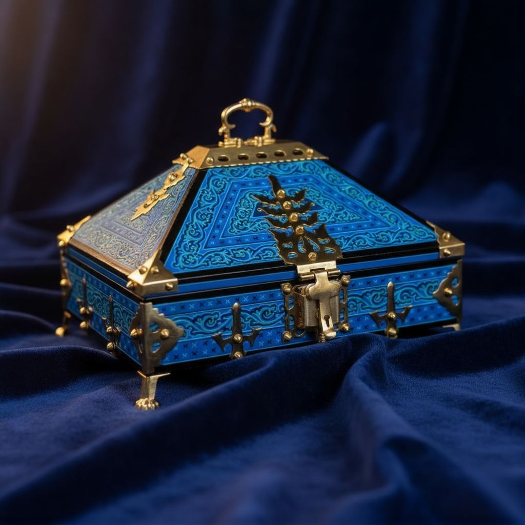  Mahagony Wood Crafted Mural Painted Nettur Petti Traditional Jewellery Box:Blue