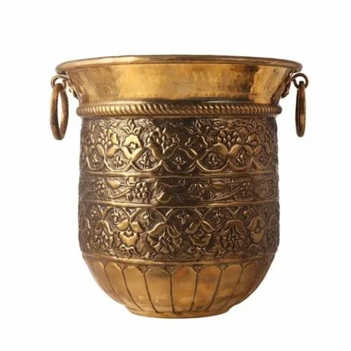Brass Round Vintage Carved Planters 