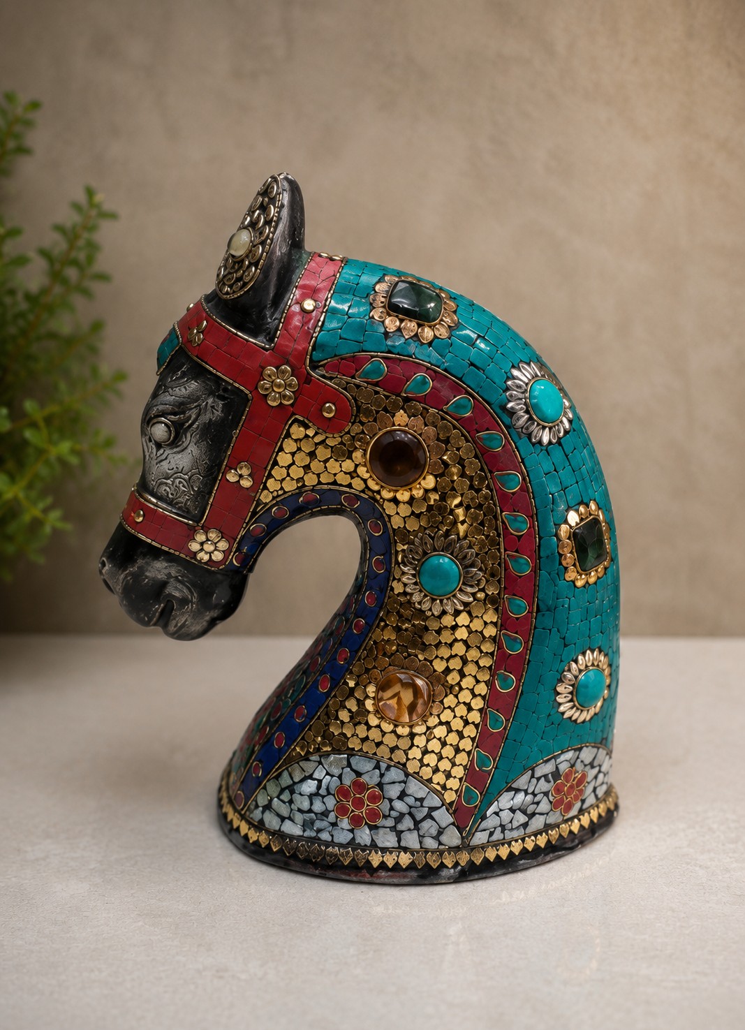 Vintage Metal Horse Head Sculpture