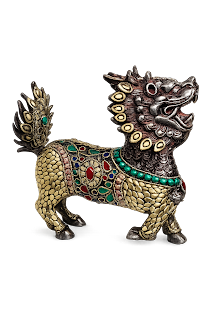 Brass Tibetan Feng Shui Snow Lion Dragon Sculpture