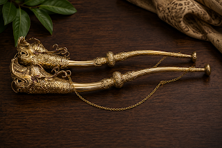 Vintage Brass Ornamental Powder Horn