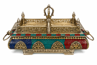 Antique Enamel Brass Bird Motif Incense Casket