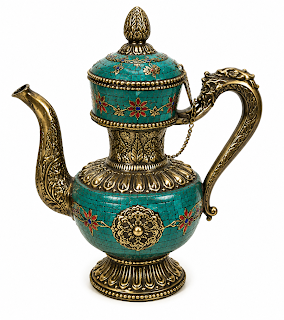 Handcrafted Turquoise Mosaic Brass Teapot