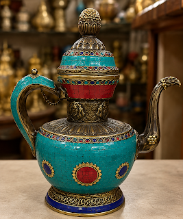 Handcrafted Turquoise Mosaic Brass Ewer