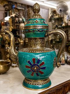 Tibetan Mosaic Brass Decorative Vas