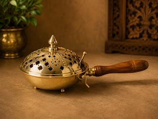 Brass Incense Burner With Wood Handle