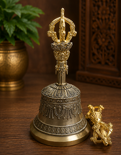 Tibetan Bronze Bell With Brass Vajra