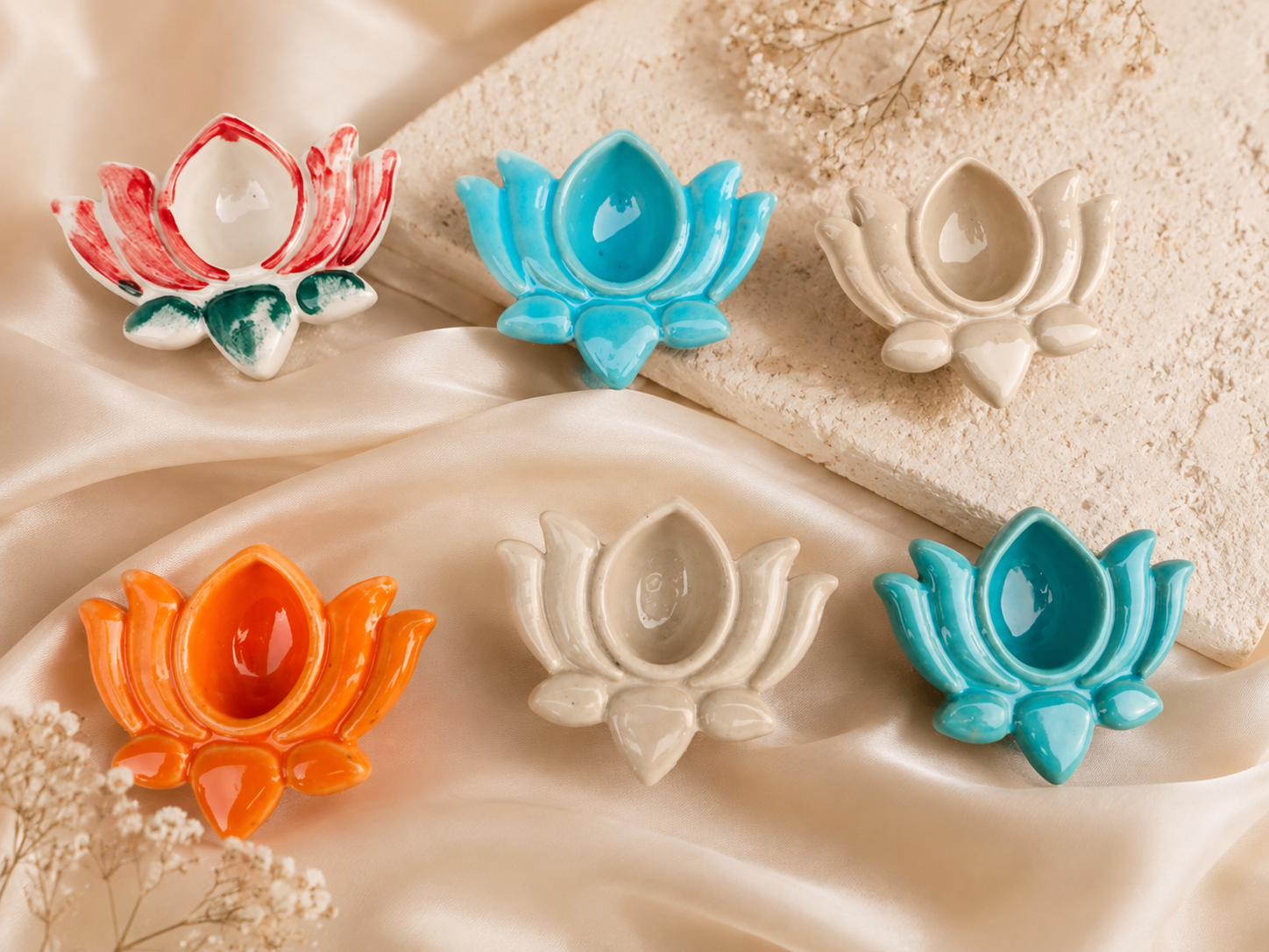 Diya Blue Pottery: Set of 6 Diyas