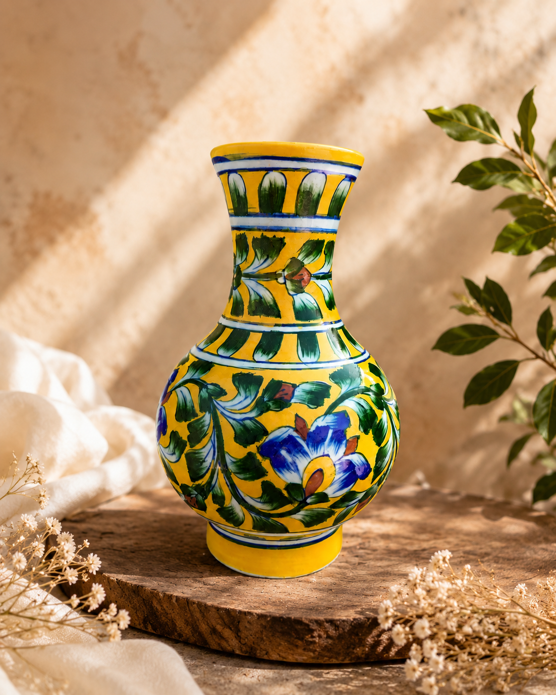 Vase Blue Pottery: Yellow
