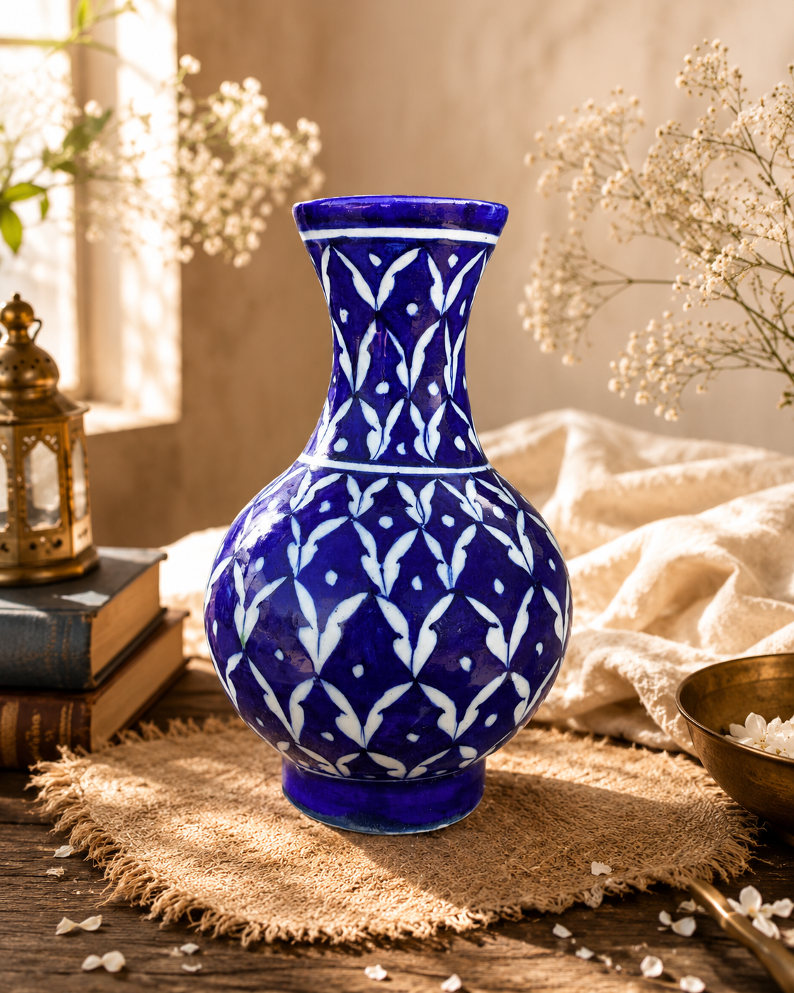 Vase Blue Pottery: Blue and Butterfly Design