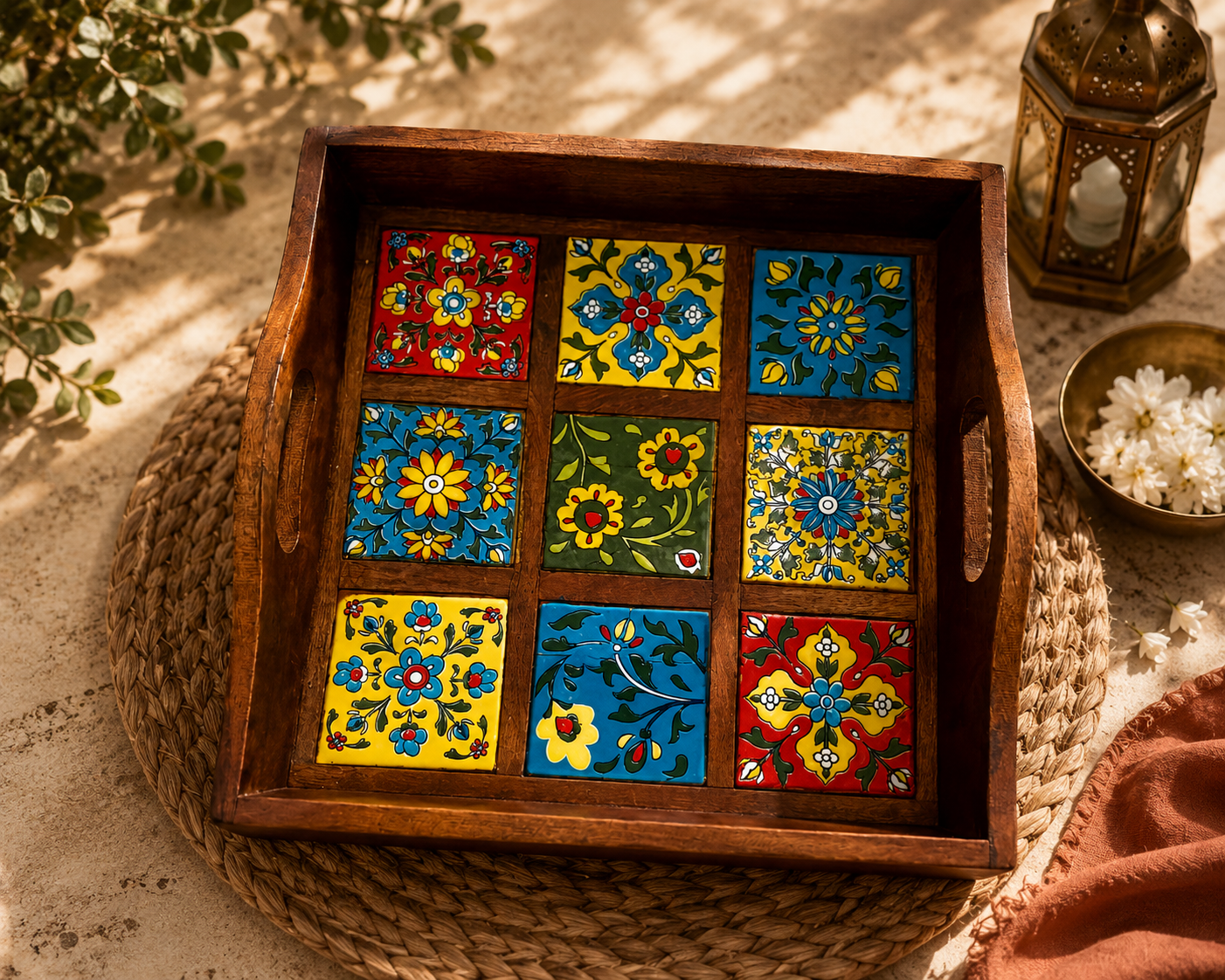 Tray Blue Pottery: 9 Tiles