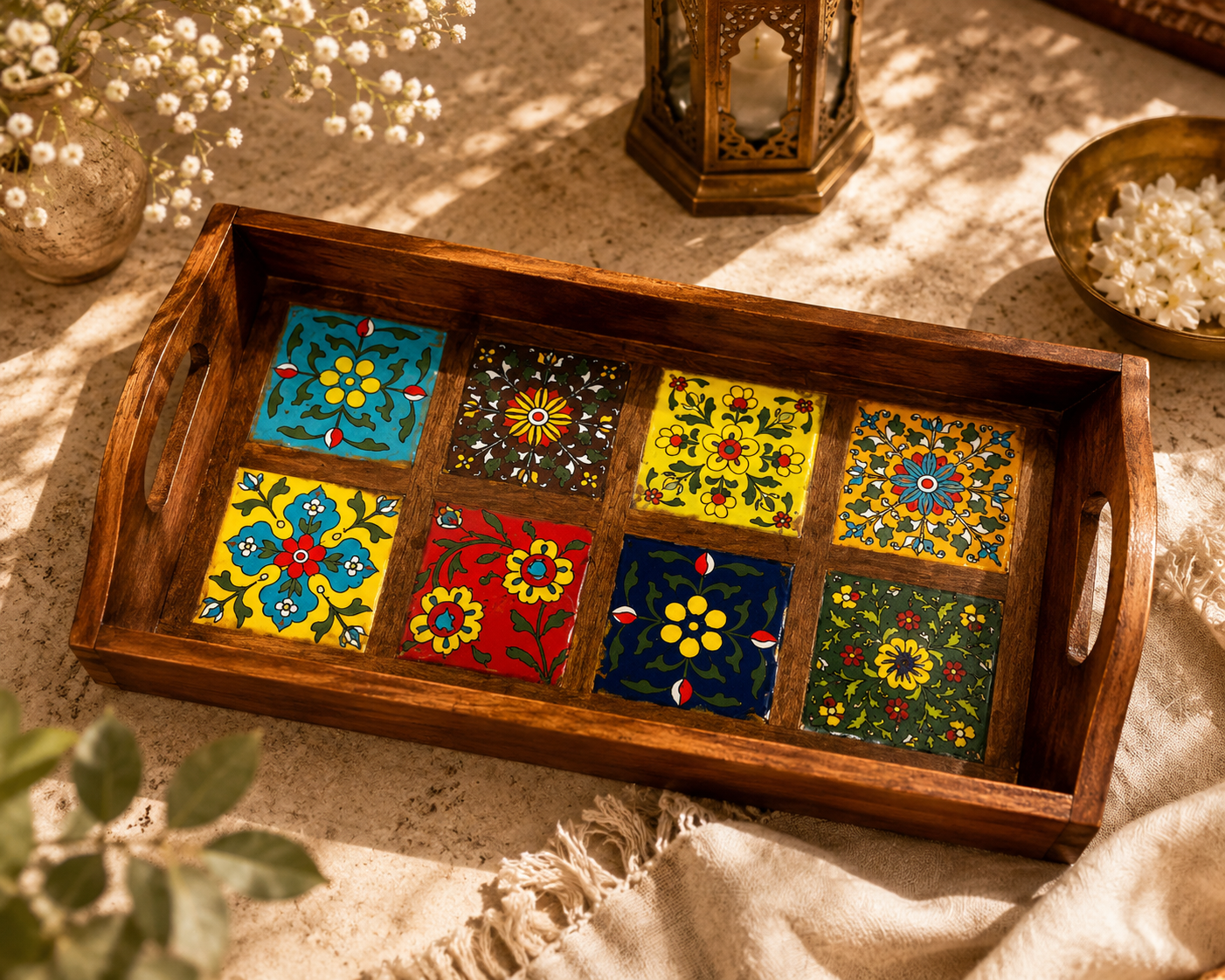 Tray Blue Pottery: 8 Tiles