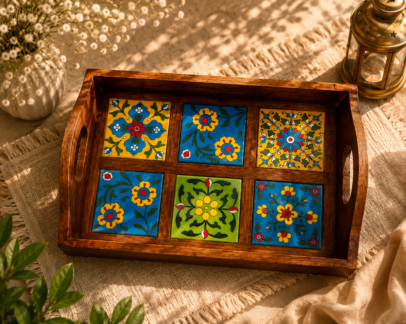 Tray Blue Pottery: 6 Tiles